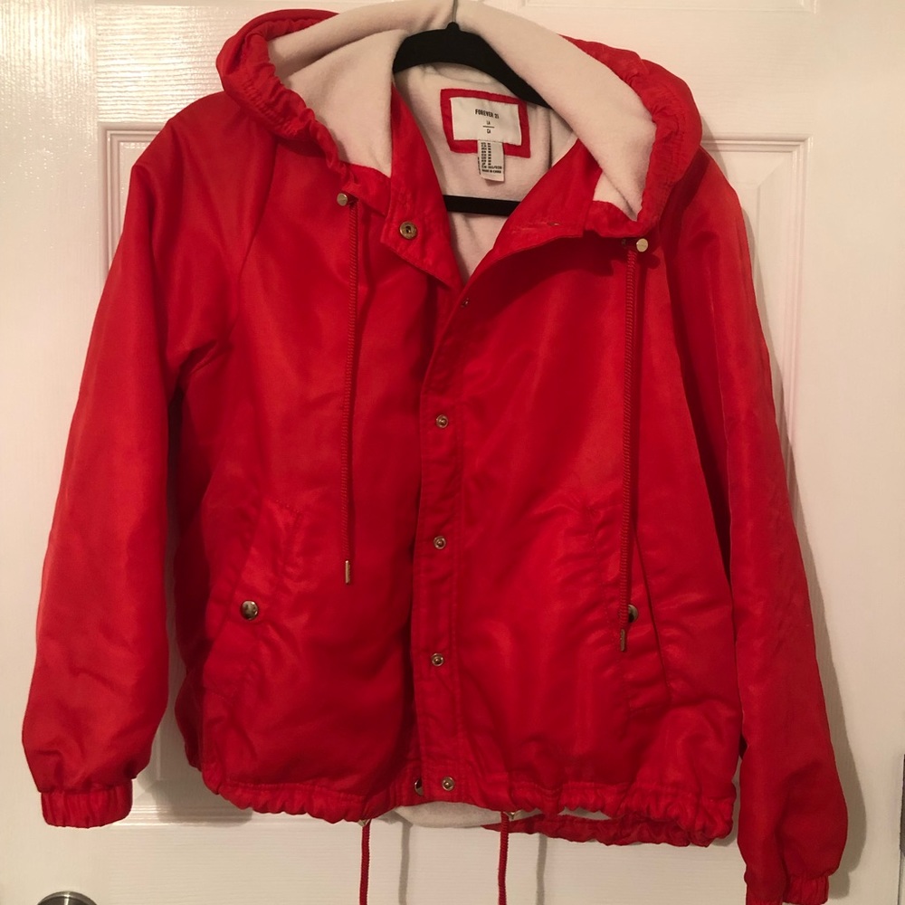 Red fluffy jacket
